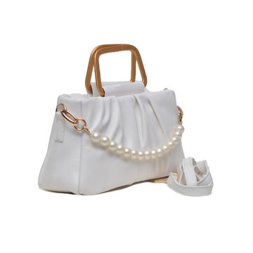 Metal Pearl Handle Bag White