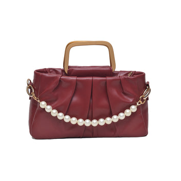 Metal Pearl Handle Bag Mroon