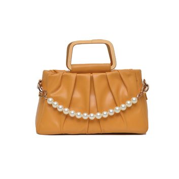 Metal Pearl Handle Bag Mustard Yellow