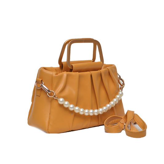 Metal Pearl Handle Bag Mustard Yellow