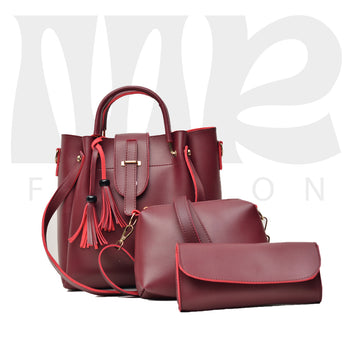 3 PCS SET LARGE CAPACITY CASUAL TOTE BAG MAROON