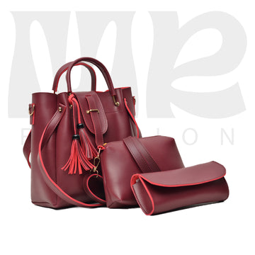 3 PCS SET LARGE CAPACITY CASUAL TOTE BAG MAROON