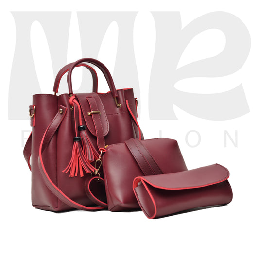 3 PCS SET LARGE CAPACITY CASUAL TOTE BAG MAROON