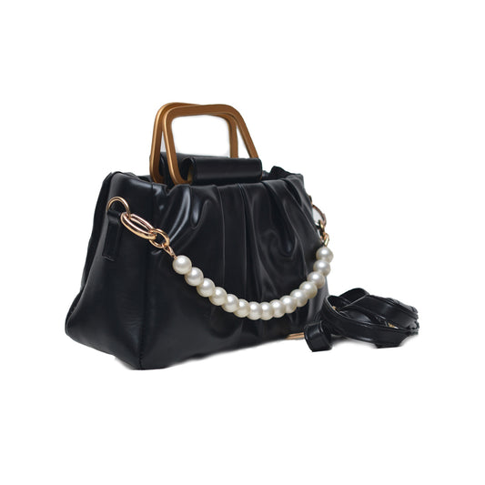 Metal Pearl Handle Bag Mustard BLACK