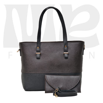 2 Pcs Signature Tote Bag - Double Tone  dark brown  black