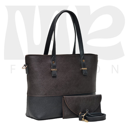 2 Pcs Signature Tote Bag - Double Tone  dark brown  black