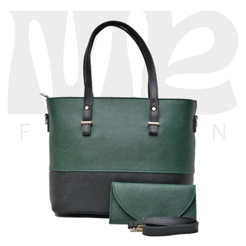 2 Pcs Signature Tote Bag - Double Tone  Dark Green  Black