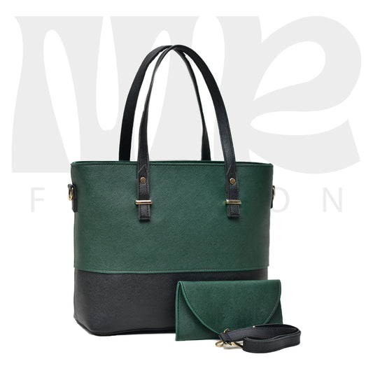 2 Pcs Signature Tote Bag - Double Tone  Dark Green  Black