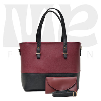 2 Pcs Signature Tote Bag - Double Tone Maroon Black