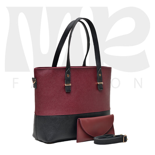 2 Pcs Signature Tote Bag - Double Tone Maroon Black