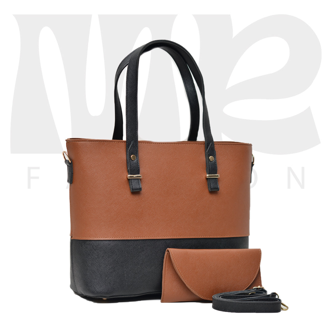 2 Pcs Signature Tote Bag - Double Tone Brown Black