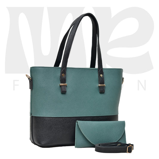 2 Pcs Signature Tote Bag - Double Tone Light Green Black