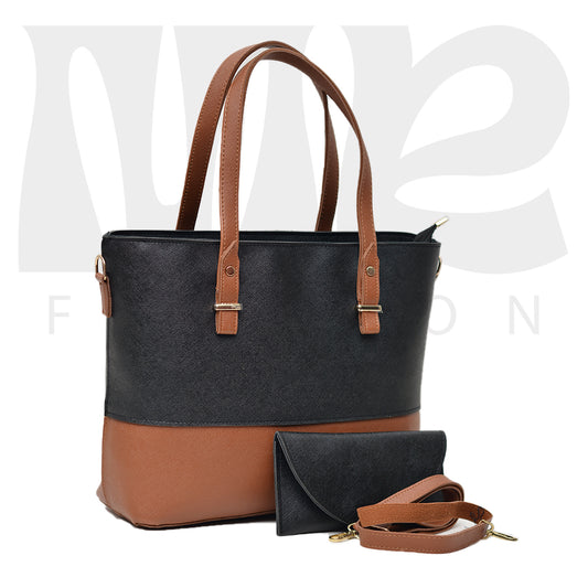 2 Pcs Signature Tote Bag - Double Tone  Black Brown