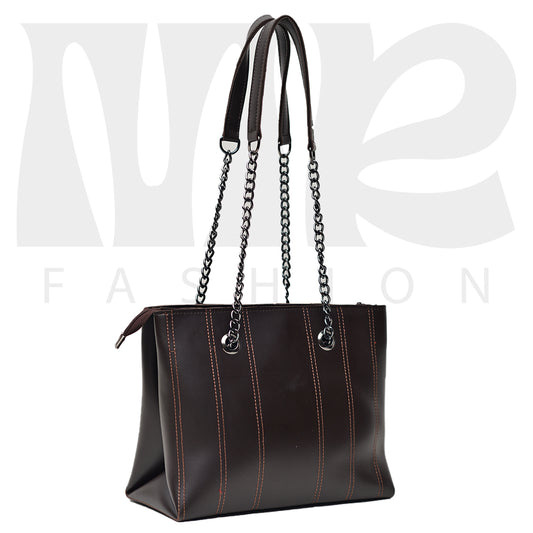 Shoulder Hand Bag With Two Pockets  Dark Brown