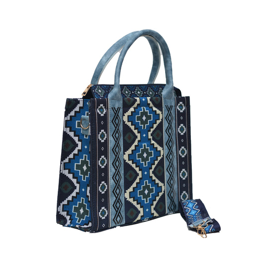 Printed PU Leather Shoulder Bag Blue Black