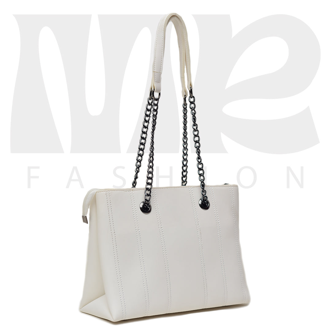 Shoulder Hand Bag With Two Pockets White