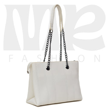 Shoulder Hand Bag With Two Pockets White