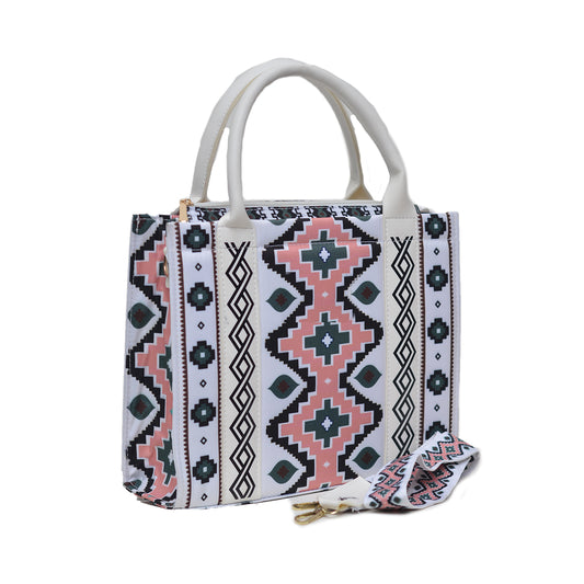 Printed PU Leather Shoulder Bag White PINK