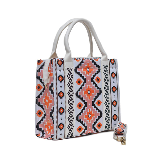 Printed PU Leather Shoulder Bag White