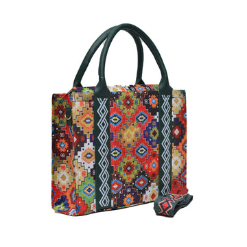 Flower Corduroy Tote Bag for Women Dark green