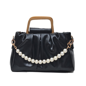 Metal Pearl Handle Bag Mustard BLACK