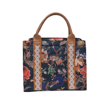 Flower Corduroy Tote Bag for Women Skin Balck