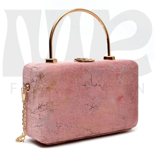 Valvet women Wood Box bag (Pink)