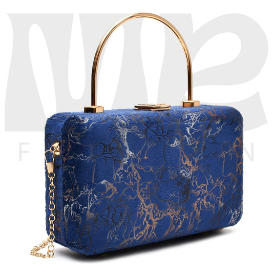 Valvet women Wood Box bag (Royal Blue)